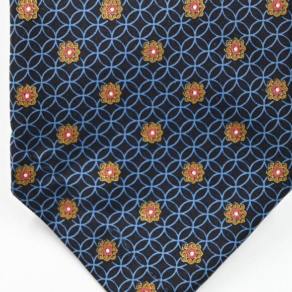 Current $395 Brioni Blue W/ Gold and Red Medallions Handmade Long Silk Tie Italy